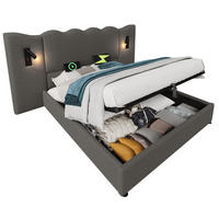 POLSTERBETT 180/200 cm aus Leinen mit Stauraum Leselampe und USB-C Grau - Grau, Textil (180/200cm) - Modenvie