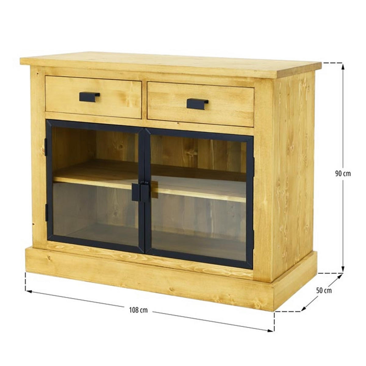 KOMMODE aus Massivholz Industrial - Honig, Holz (108/90/50cm) - Seart