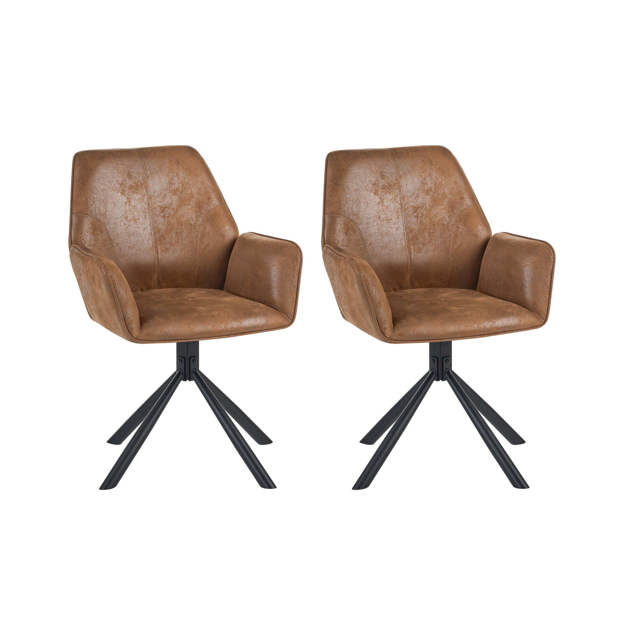 ESSZIMMERSTUHL 2er-Set drehbar Kunstwildleder Hellbraun Warner - Hellbraun, Textil (63/94/58cm) - Beliani