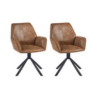ESSZIMMERSTUHL 2er-Set drehbar Kunstwildleder Hellbraun Warner - Hellbraun, Textil (63/94/58cm) - Beliani