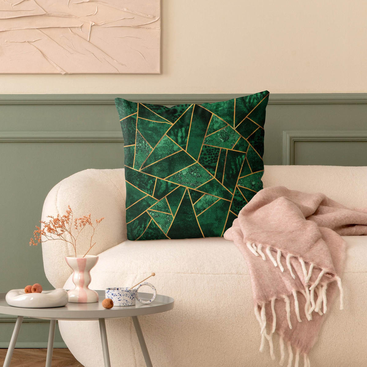 DEKOKISSEN Dunkler Smaragd mit Gold 40/40 cm - Grün, Textil (40/40/10cm) - Bilderwelten