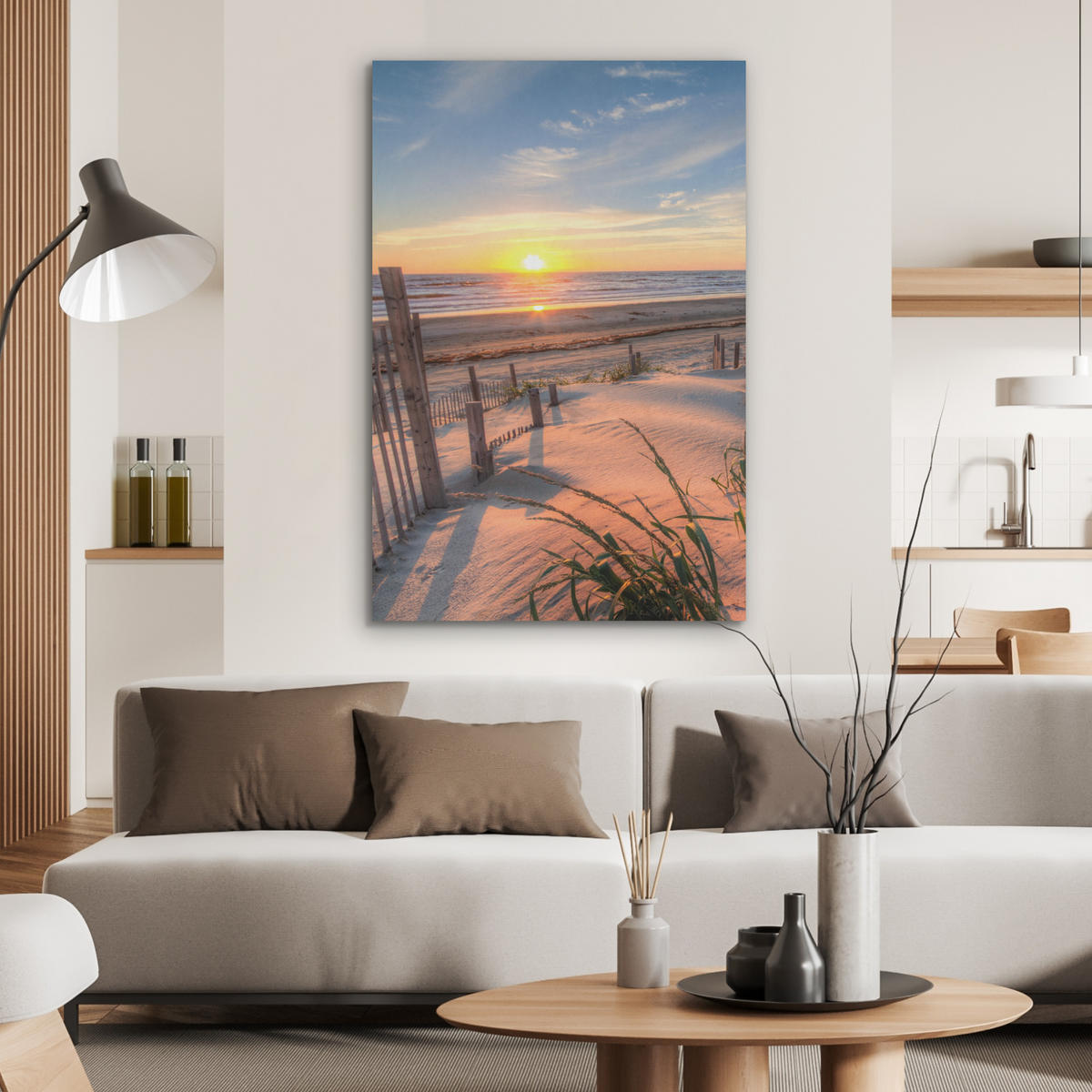 AKUSTIKBILD Strand - Meer - Düne - Sonnenuntergang - Landschaft Wanddeko 60x90 cm - Beige, Kunststoff (60/90/0.9cm) - MuchoWow