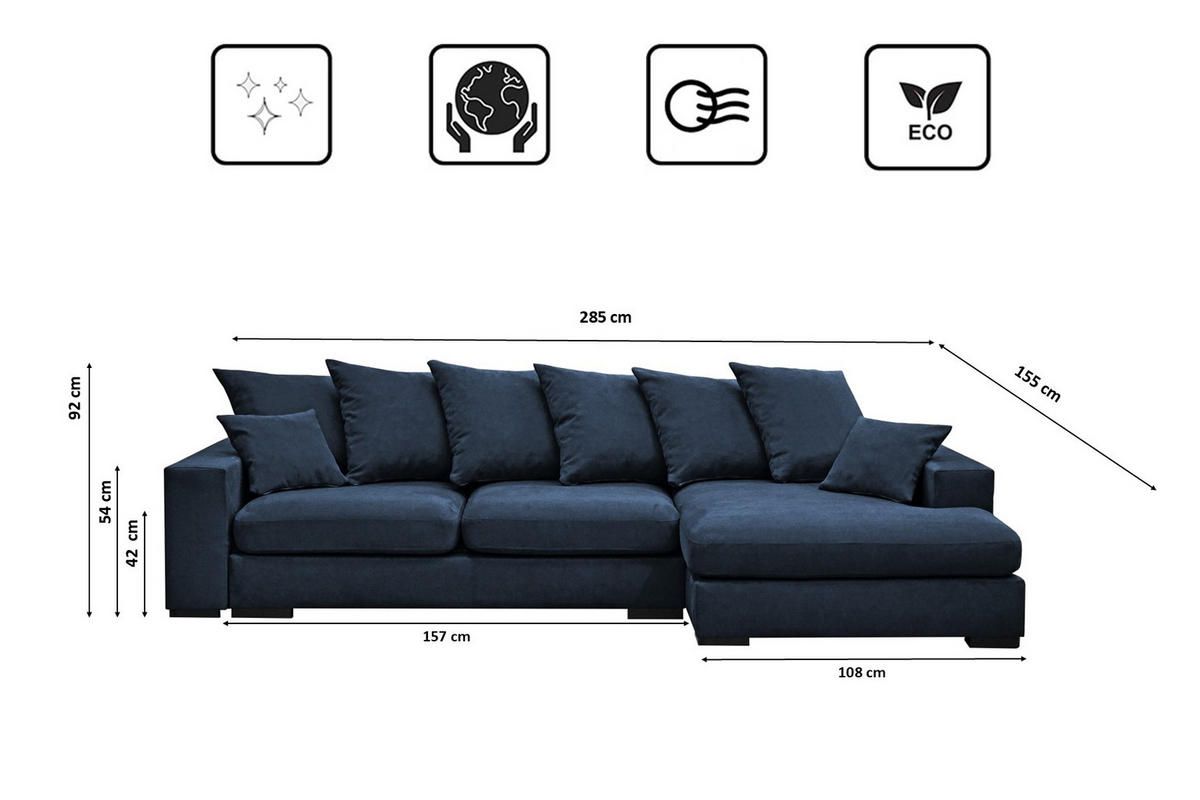 ECKSOFA Mit Schlaffunktion Und Bettkasten Couch L-form Gabon Stoff Riviera Rechts Blau - Blau, Holz (285/155cm) - Kaiser Möbel