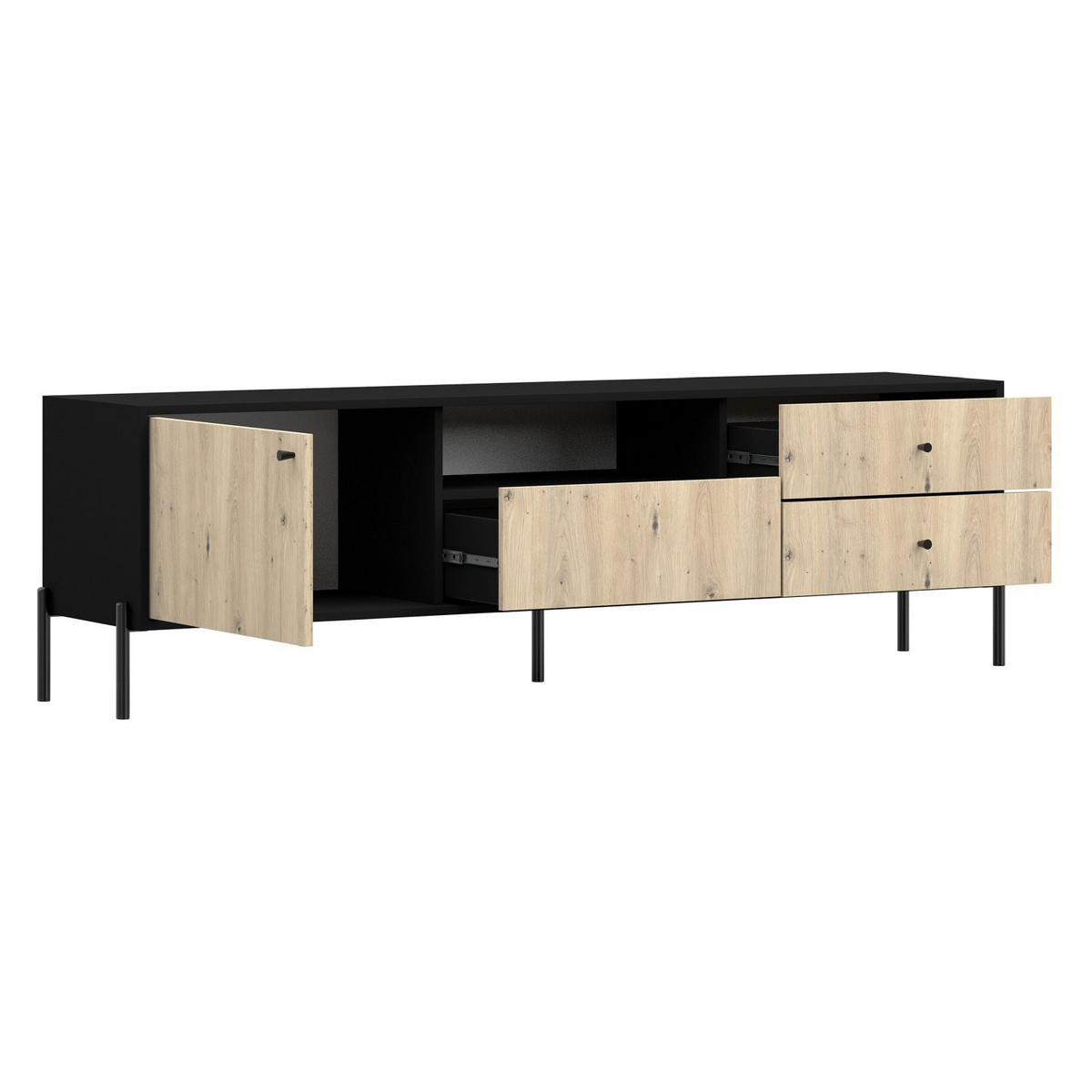TV-LOWBOARD Raviero Schwarz / Artisan Eiche 200 cm - Beige/Schwarz, Holzwerkstoff/Metall (200/58/40cm) - Selsey