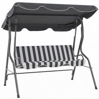 HOLLYWOODSCHAUKEL Grau-Weiß gestreift 3-Sitzer - Grau, Metall (170/153/110cm) - PANGIVO