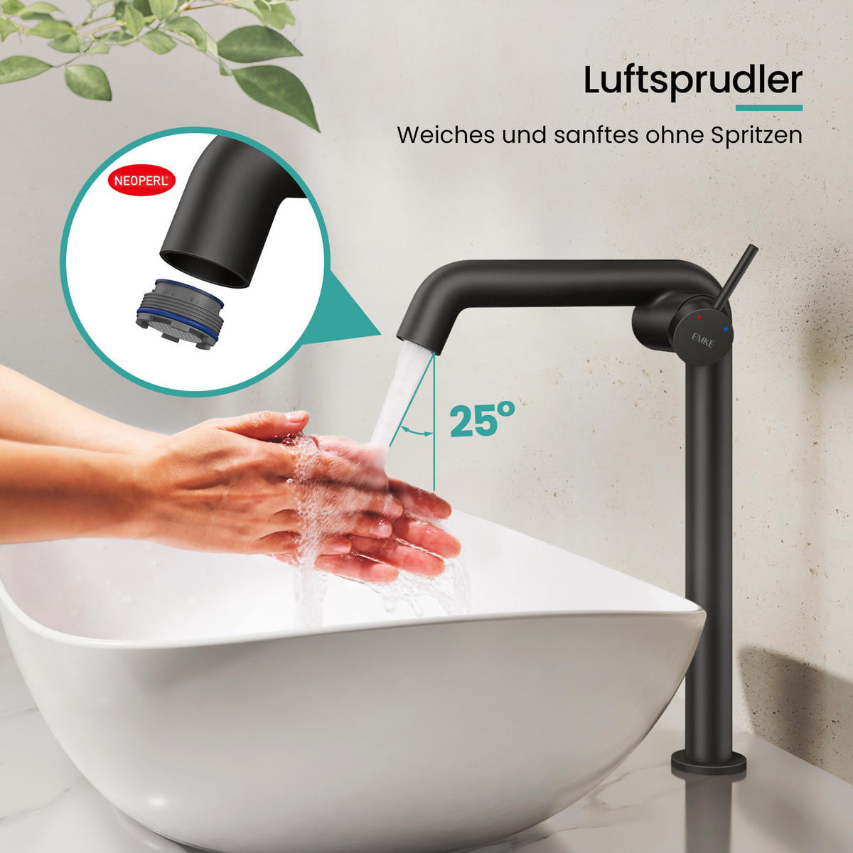 WASCHTISCHARMATUR Wasserzulaufrohr aus Edelstahl Schwarz Matt 26cm - Schwarz, Metall (22/7.6/33.2cm) - EMKE