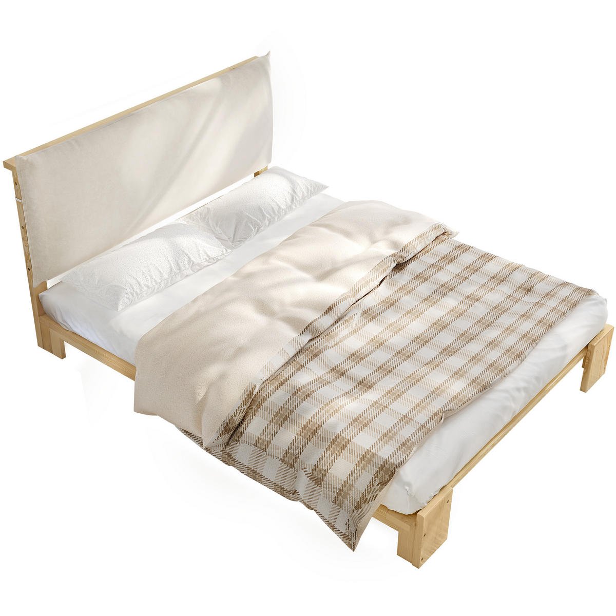 POLSTERBETT 140/200 cm natur aus Holz mit gepolsterter Rückenlehne - Naturfarben, Textil (140/200cm) - OKWISH