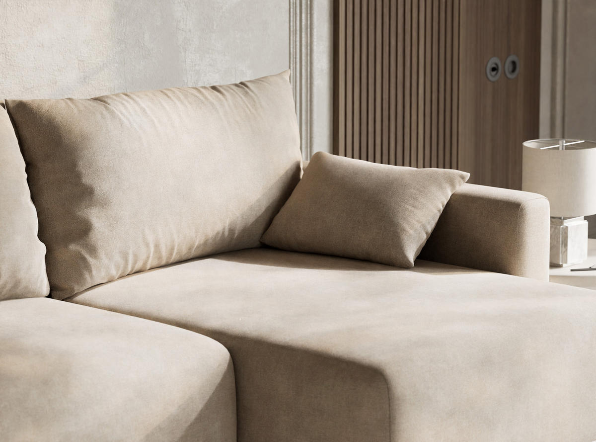 ECKSOFA MIT SCHLAFFUNKTION Leon Beige Webstoff - Beige/Schwarz, Holz/Holzwerkstoff (239/148cm) - Maison de Reve