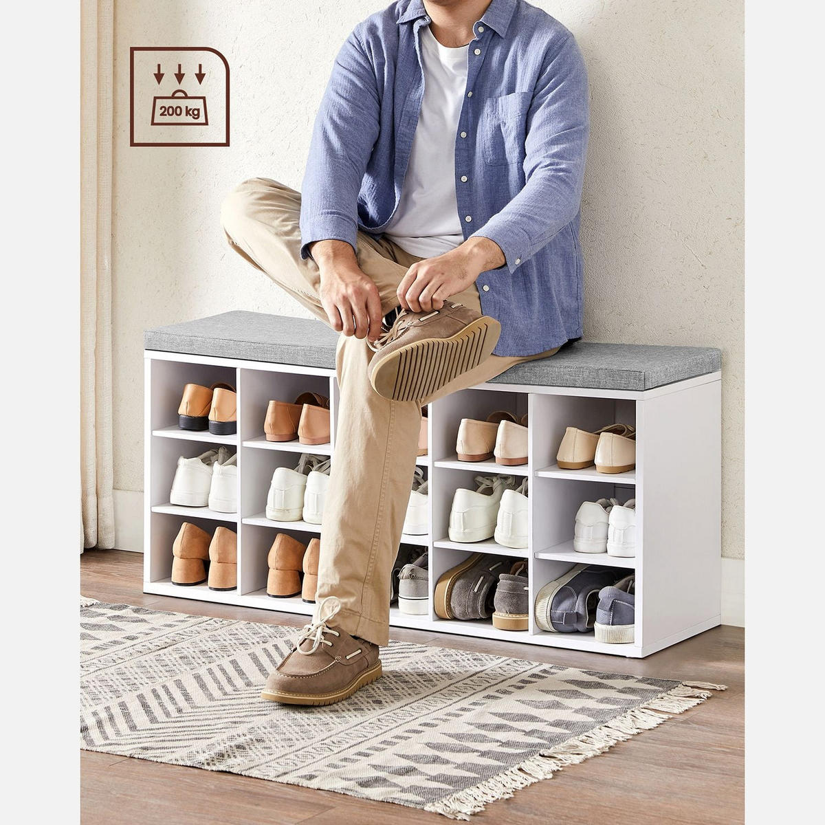 SCHUHBANK TUNIS - Weiß, Holzwerkstoff (30/48/105cm) - Hansiro