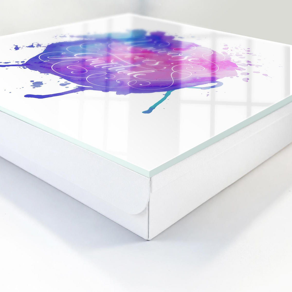 SCHLÜSSELBOX Weiß 30x30 cm – Türöffnung nach rechts - Das Universum liebt Dankbarkeit - Lila, Metall (30/30/5cm) - TULUP