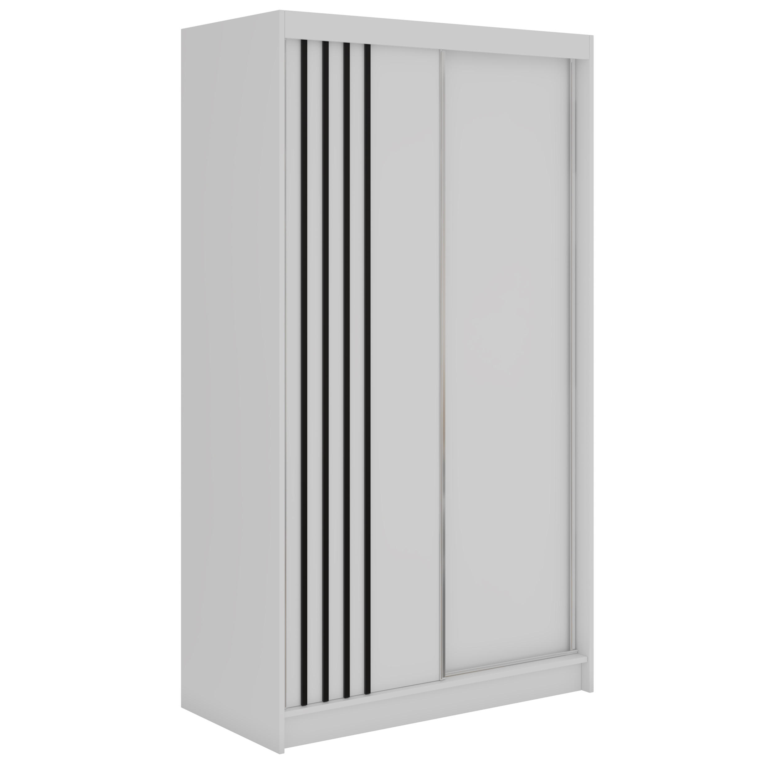 SCHWEBETÜRENSCHRANK mit Lamellen NAURU - 120 - Weiß und Schwarz - Schwarz/Alufarben, Holzwerkstoff/Metall (120/216/61cm) - MKS