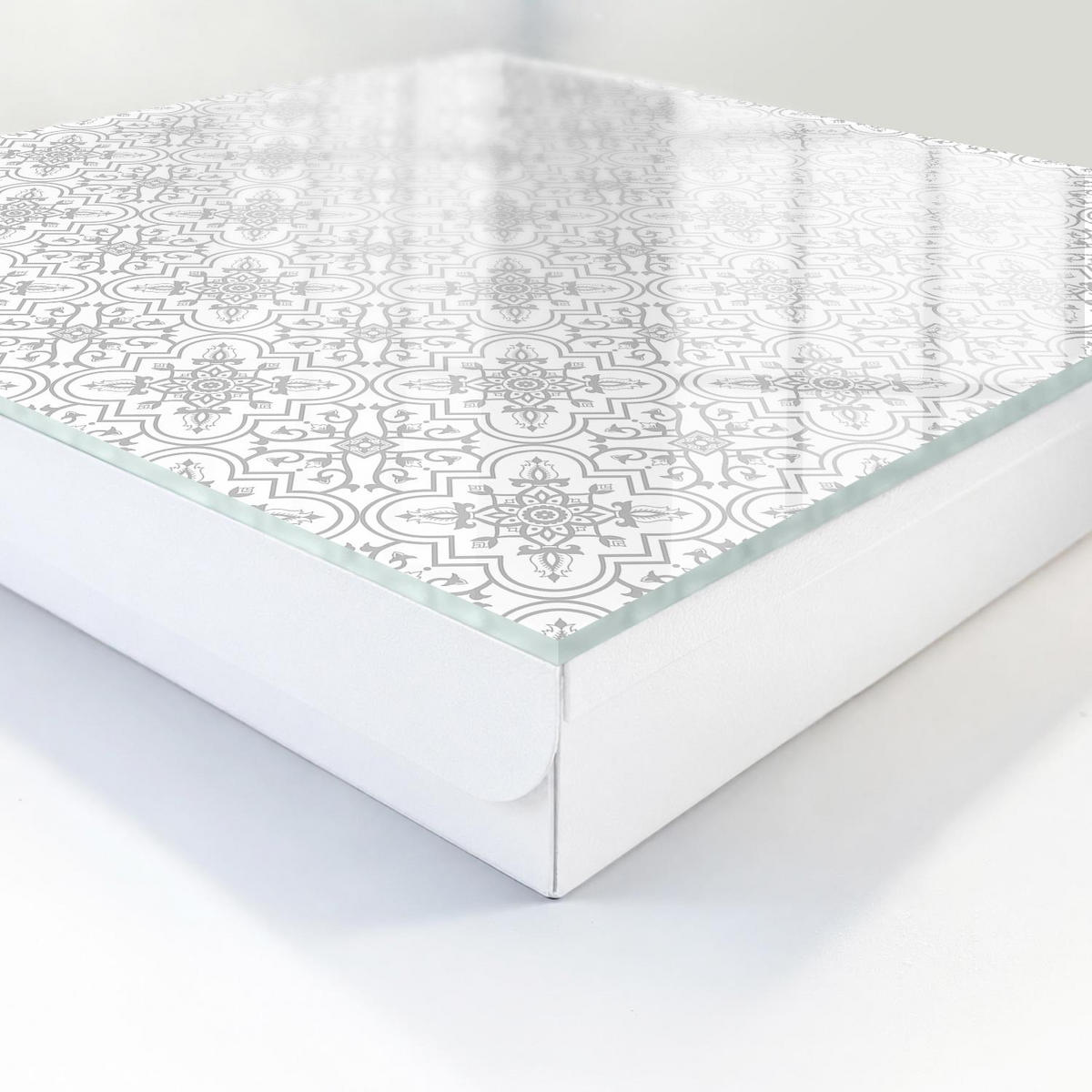 SCHLÜSSELBOX Weiß 30x30 cm – Türöffnung nach rechts - Geometrisches Muster - Weiß, Metall (30/30/5cm) - TULUP