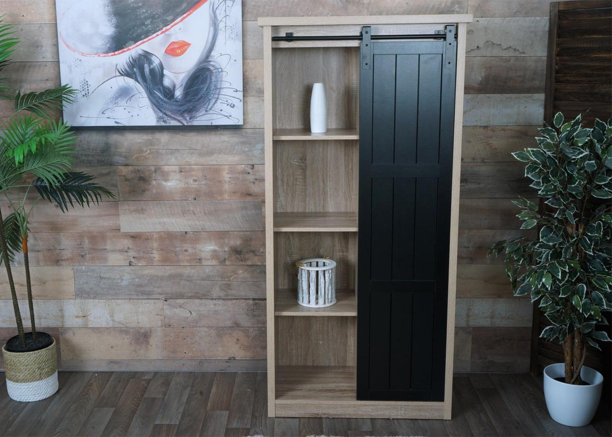 SCHRANK Buche Dekor, Schwarz - Buchefarben/Schwarz, Holz (76/163/38cm) - MCW