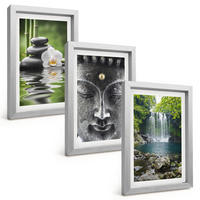 BILDER SET 3er Set - 20x30 cm Silberner Rahmen - Harmoniesteine Wasser Buddha - Silberfarben, Kunststoff (20/30cm) - TULUP