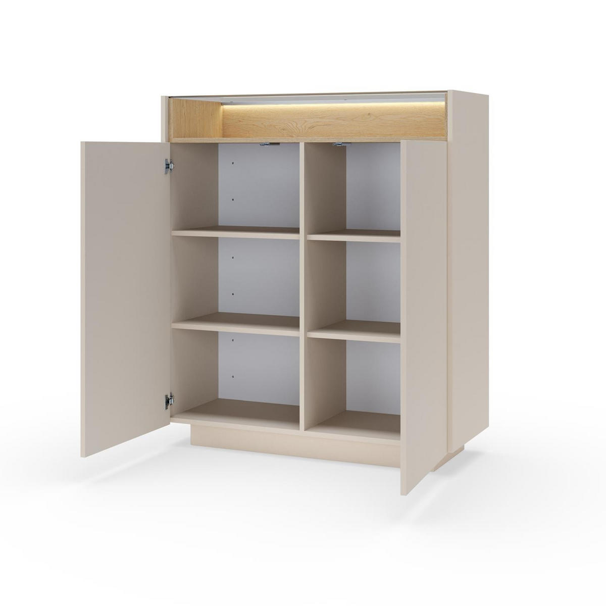 HIGHBOARD Kiro Beige, Hochkommode mit LED - Beige, Holzwerkstoff (103/119/40cm) - Bettso