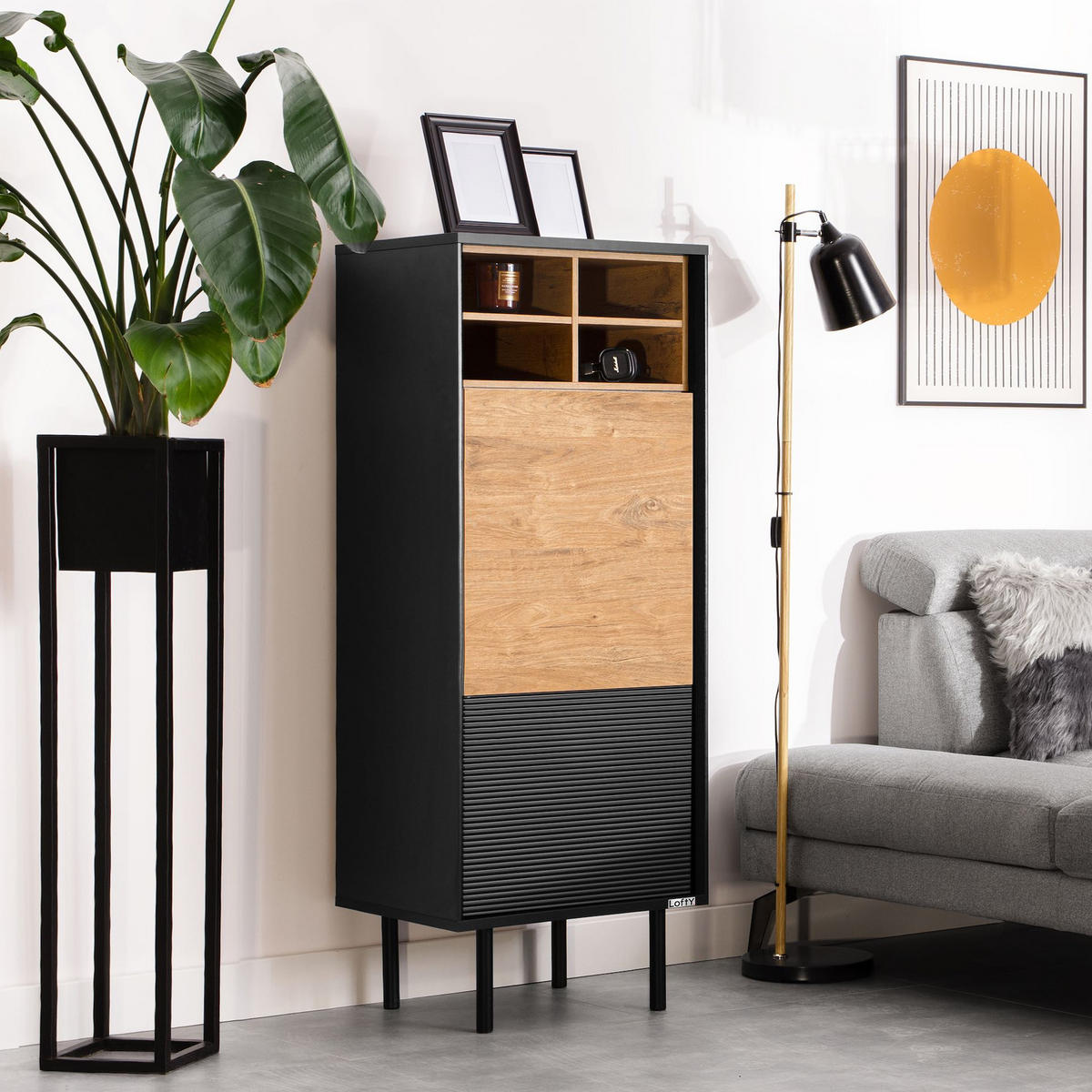 REGAL LOFTY TV/HiFi-Einlage, schwarz - Eichefarben/Multicolor, Holzwerkstoff (52/135/41cm) - KONSIMO®
