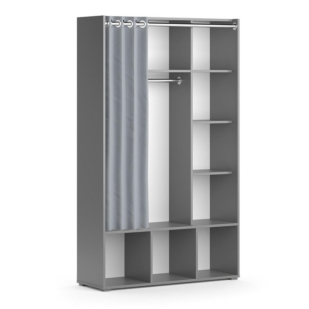 KINDERKLEIDERSCHRANK Luigi Grau 105.8 x 178.1 cm mit Vorhang-Kleiderstange - Hellgrau/Grau, Holzwerkstoff (105.8/178.1/38cm) - Vicco
