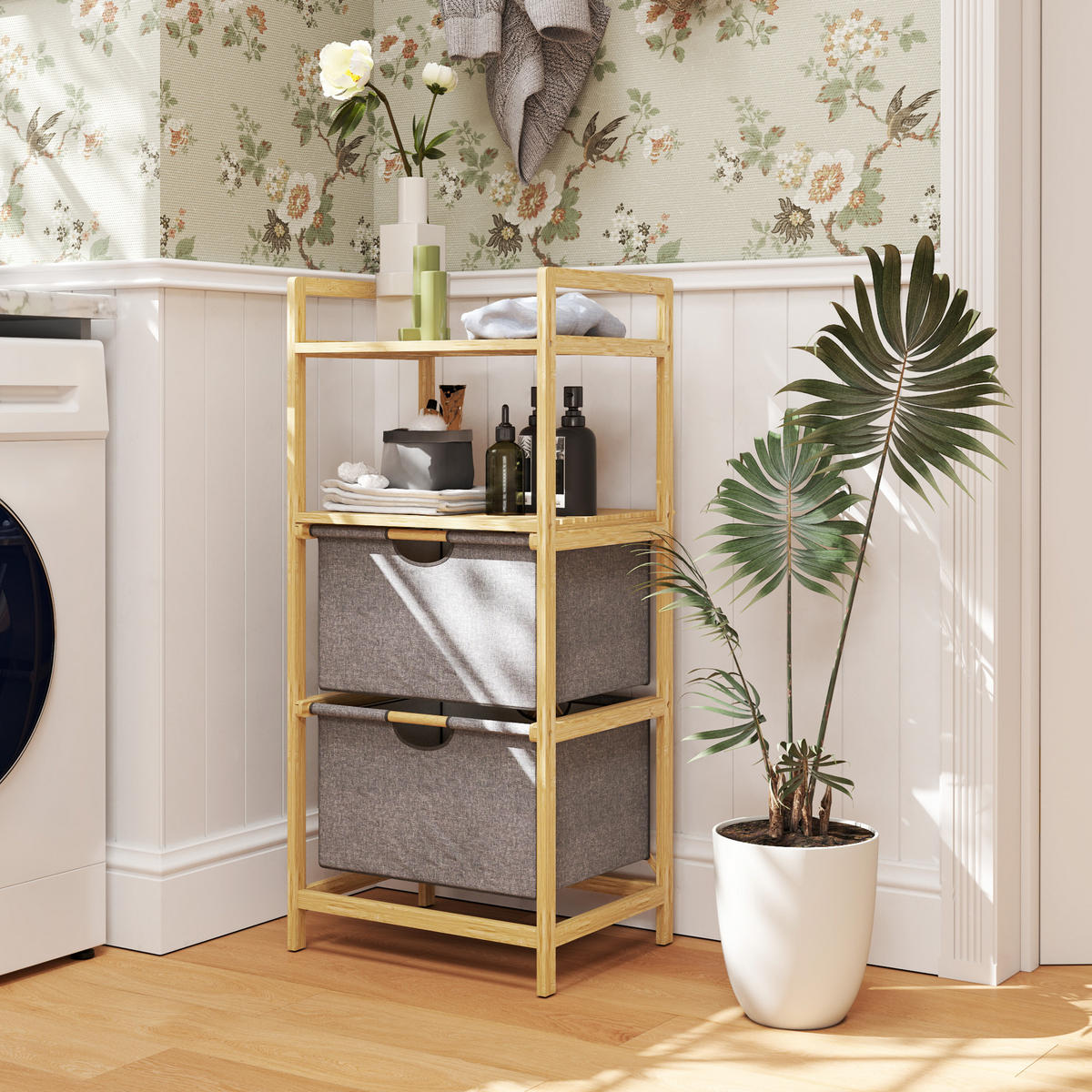 WÄSCHEKORB 35,4 L Wäschesammler, Natur - Naturfarben, Naturmaterialen (44/96/34cm) - HOMCOM