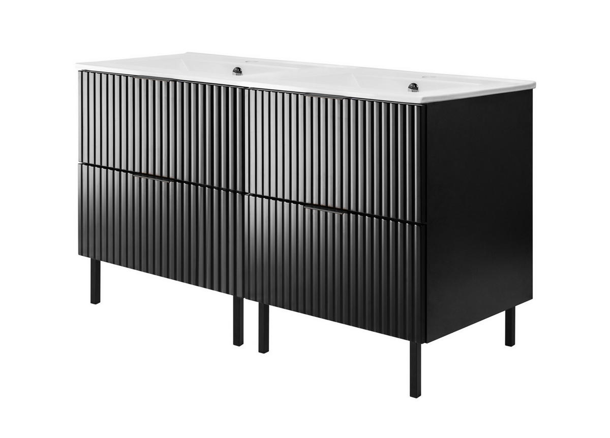 WASCHBECKUNTERSCHRANK, Schwarz, 120 (2 x 60) x 77 x 46 cm, schwarzer Griff, schwarze Beine, ohne Arbeitsplatte - Schwarz, Holzwerkstoff (120/77/46cm) - 3XE LIVING