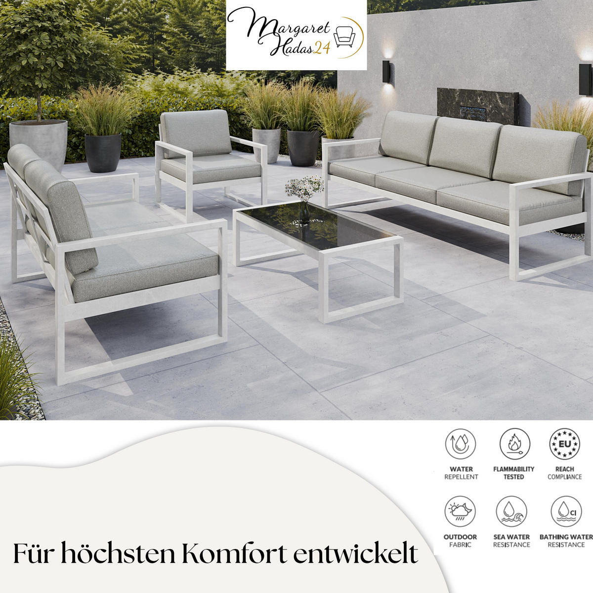 GARTENSESSEL Madera 76x80 cm, weiß, beige - Beige/Weiß, Kunststoff/Metall (76/86/80cm) - Margaret Hadas24
