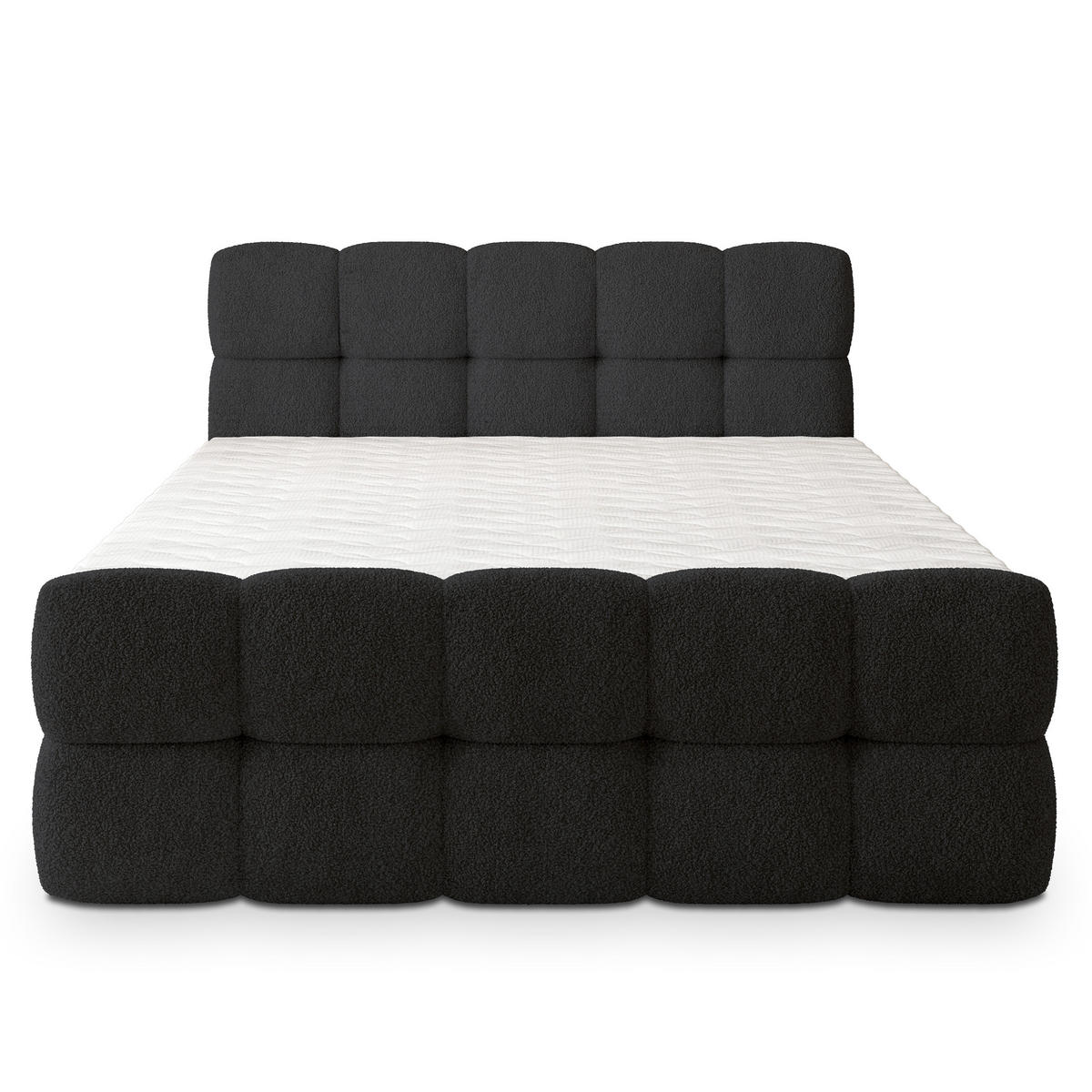 BOXBETT BRUME 160x200 cm mit Matratze und Topper, H2+H3 - Schwarz - Schwarz, Holz (160/200cm) - MASSENO