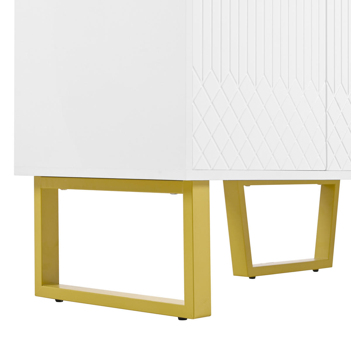 SIDEBOARD aus MDF 140x40x80 cm Weiß Hochglanz mit 4 Türen und Metallbeinen - Weiß, Holzwerkstoff (140/80/40cm) - IVMEU
