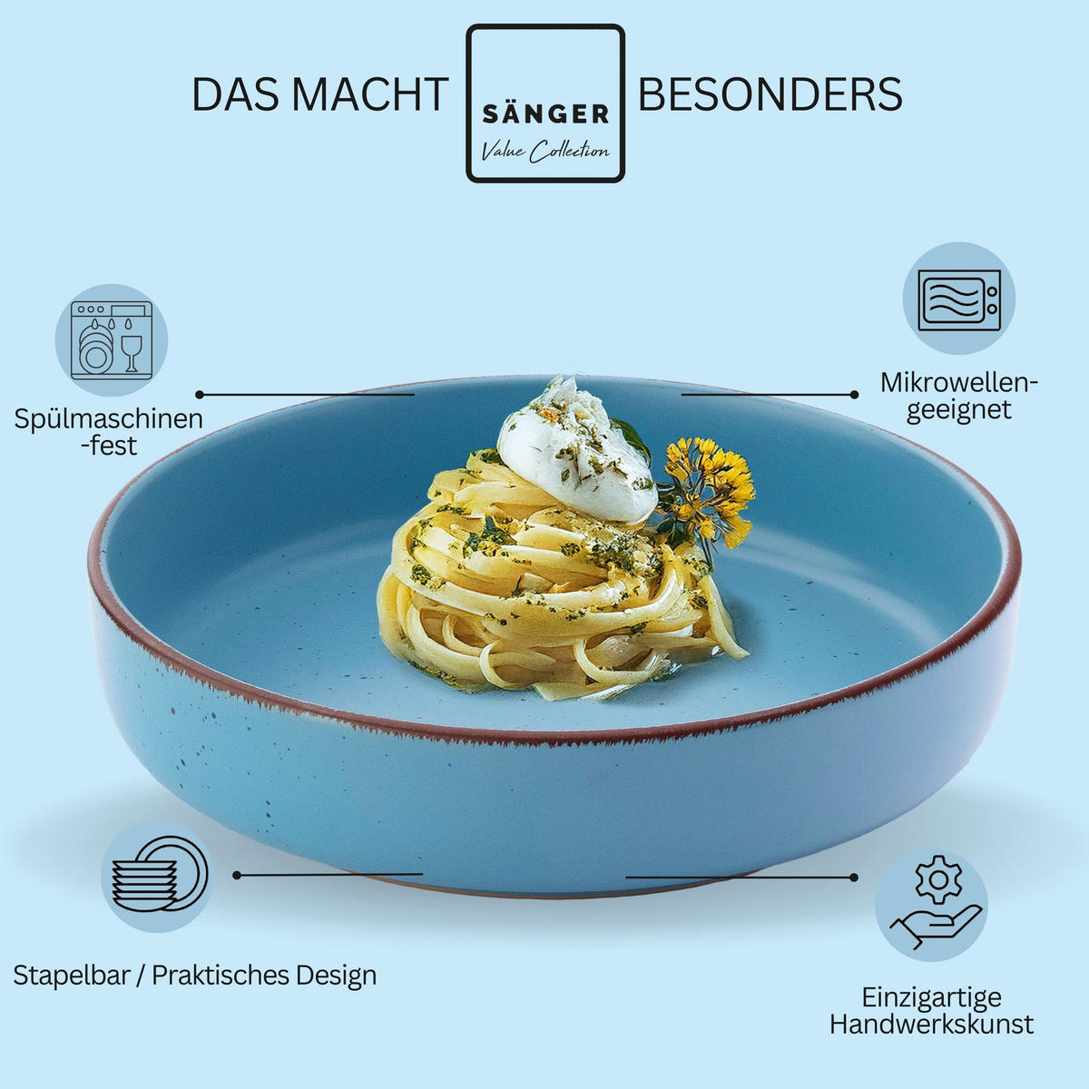 PASTASCHALEN BOMBAY SAPHIR - 4 teilig aus Steingut - Blau, Stein (20.5cm) - Sänger