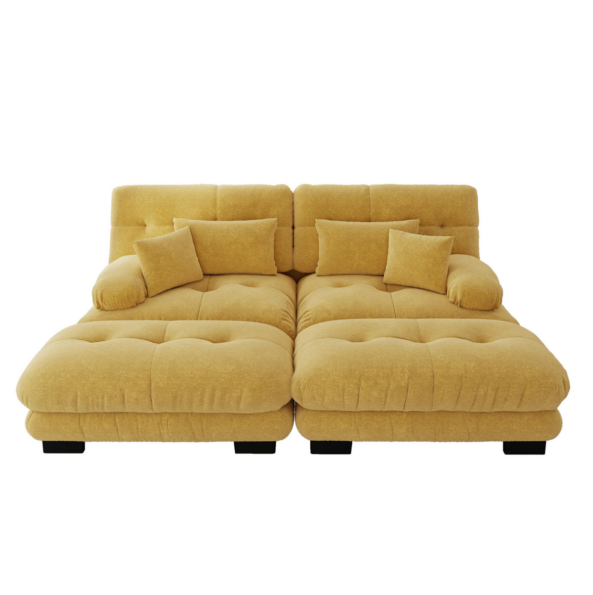 ECKSOFA 200/145/81 cm gelb aus Chenille mit 2 Ottomanen und Kissen - Gelb, Textil (145/220cm) - OKWISH