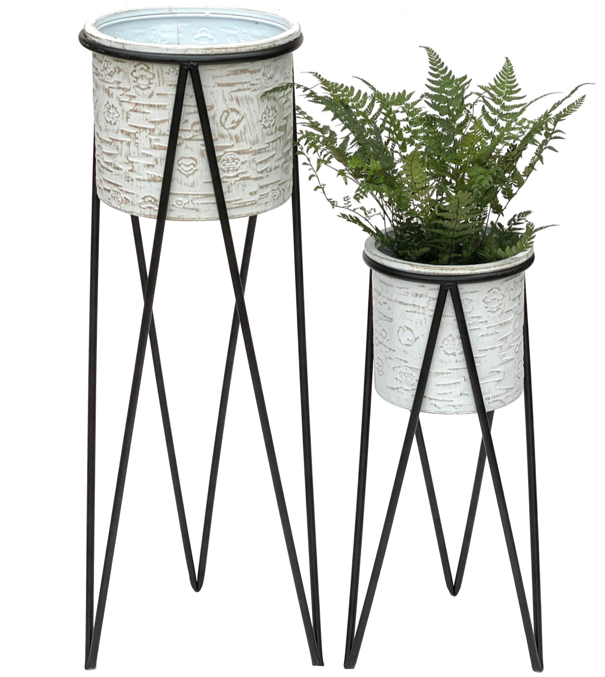 BLUMENHOCKER Metall 2er Set mit Topf 96043 - Weiß, Metall (24/50/24cm) - DanDiBo