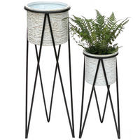 BLUMENHOCKER Metall 2er Set mit Topf 96043 - Weiß, Metall (24/50/24cm) - DanDiBo