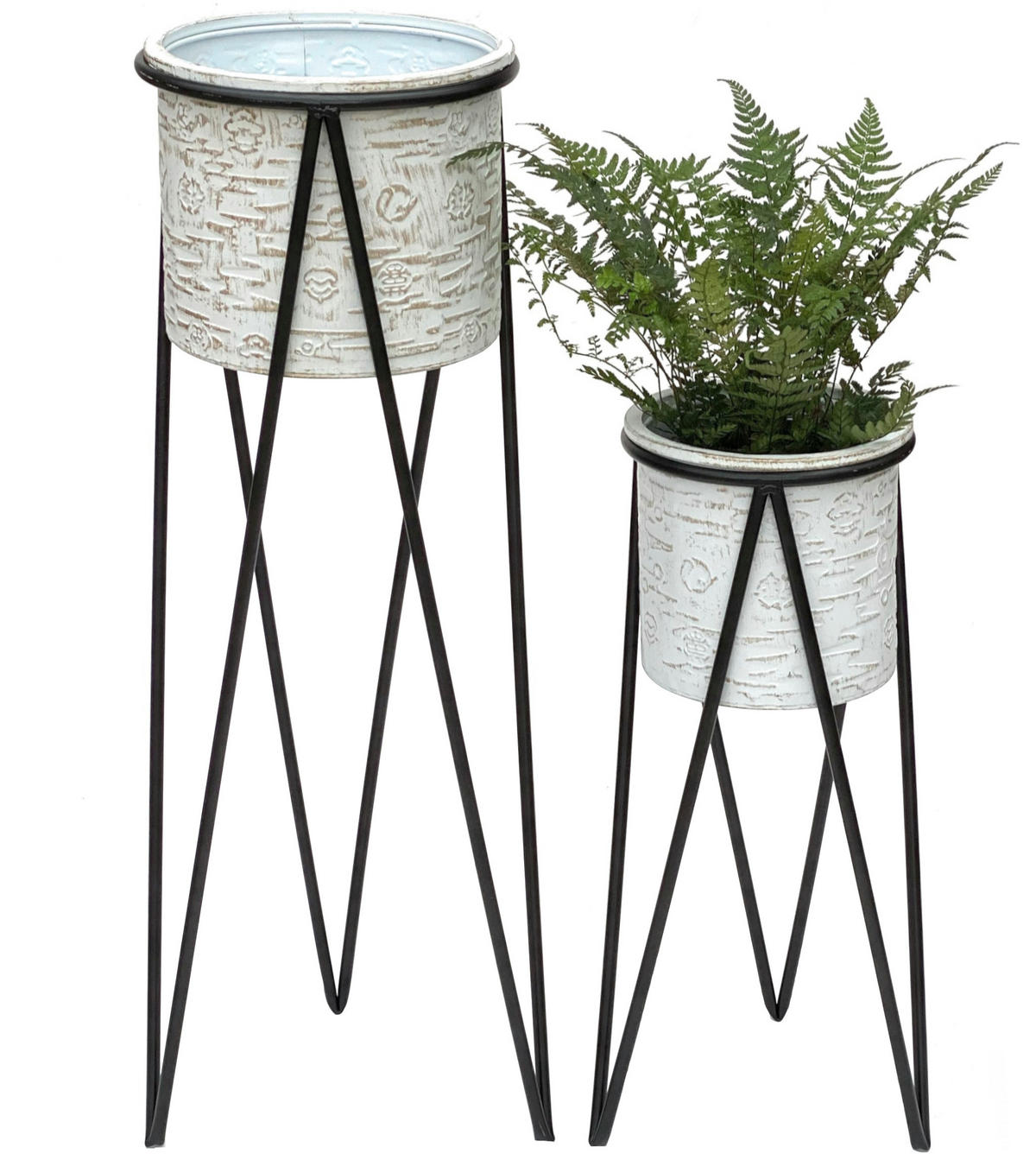 BLUMENHOCKER Metall 2er Set mit Topf 96043 - Weiß, Metall (24/50/24cm) - DanDiBo