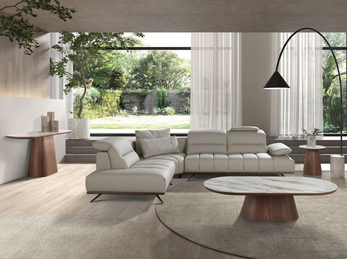 ECKSOFA Linksseitiges Ecksofa aus hellgrauem Leder 310/235/102 cm - Chromfarben/Hellgrau, Leder/Metall (310/235cm) - ANGEL CERDA