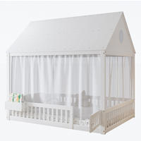 KINDERBETT 140/200 cm mit Dachdetails, Vorhängen und Stauraumfach, Kiefer/MDF/Sperrholz, Weiß - Weiß, Holz (140/200cm) - Redom