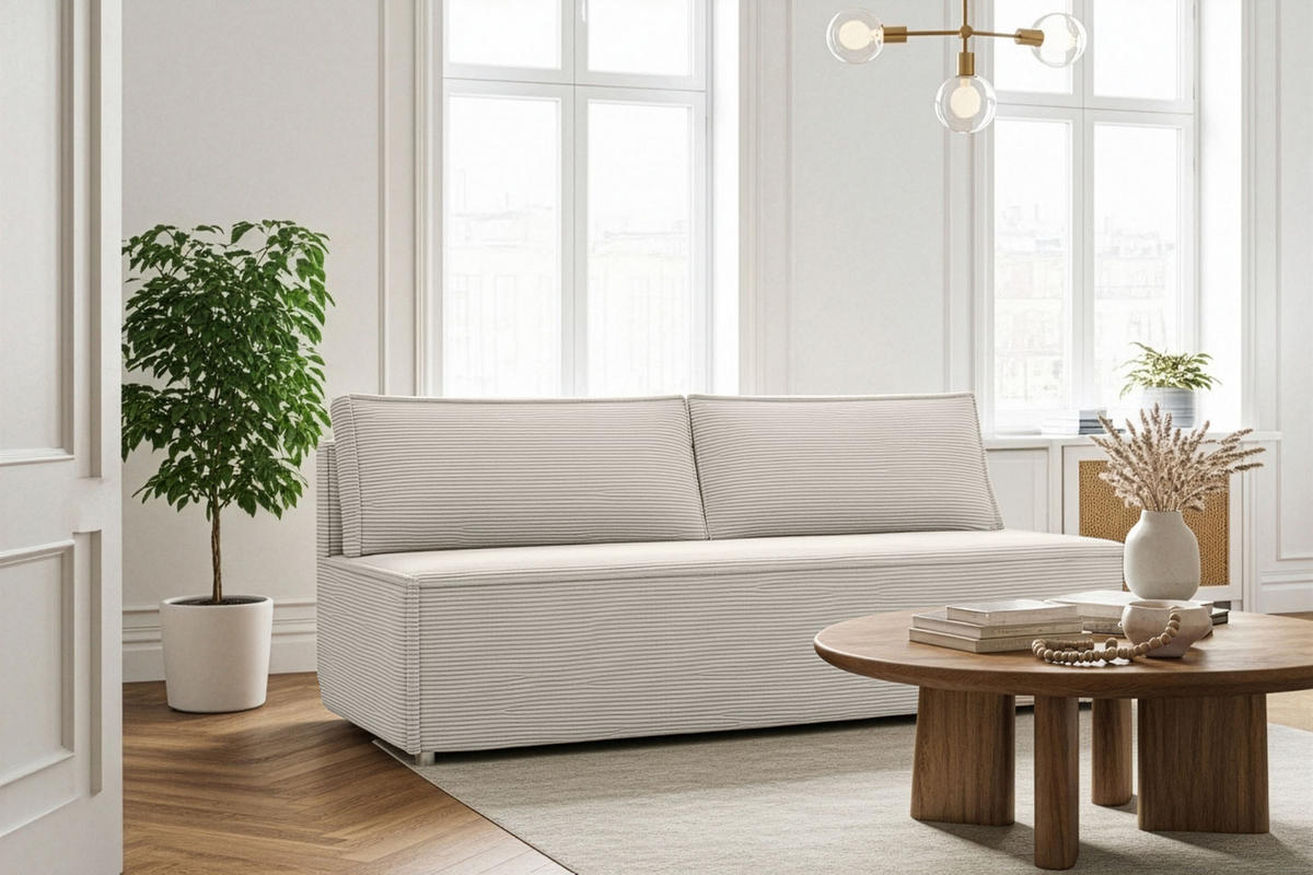 SCHLAFSOFA Diana mit Bettkasten, Creme 200/89/100 cm - Edelstahlfarben/Creme, Textil/Metall (200/89/100cm) - WFL GROUP