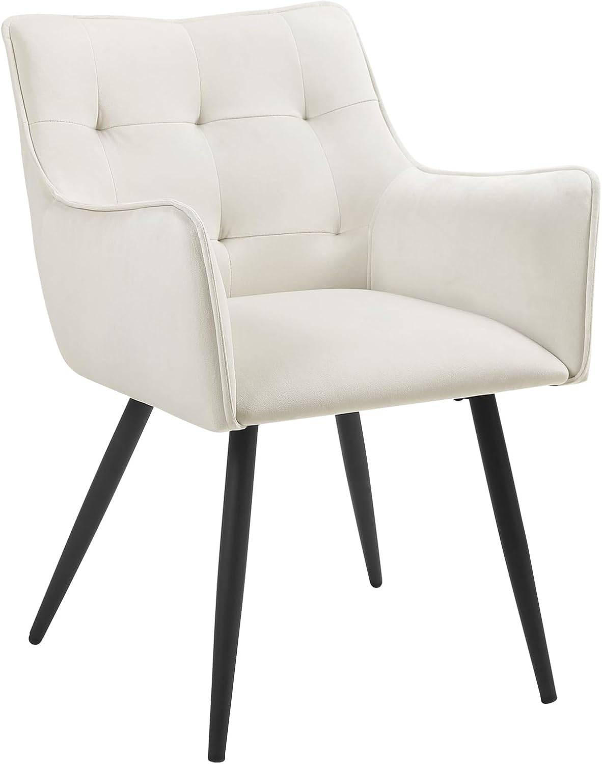 ESSZIMMERSTUHL mit Samtbezug, Cremeweiß - Creme/Schwarz, Textil/Metall (54/80/48cm) - Woltu