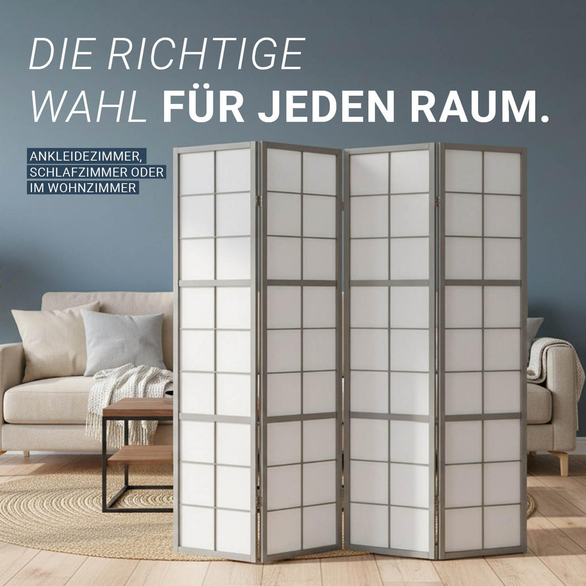 PARAVENT 4-tlg 176/179 cm Grau Holz Shoji - Grau, Holz (176/179/2cm) - Homestyle4u