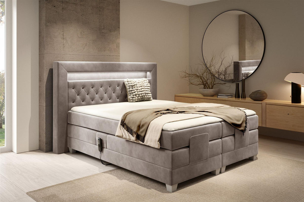 BOXSPRINGBETT Bett Elektrisch Armando - Graubraun, Holzwerkstoff/Textil (180/200cm) - Fun Möbel