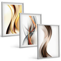 BILDER SET 3er Set - 40x60 cm Silberner Rahmen - Gelbgrau-braune Wellen - Silberfarben, Kunststoff (40/60cm) - TULUP