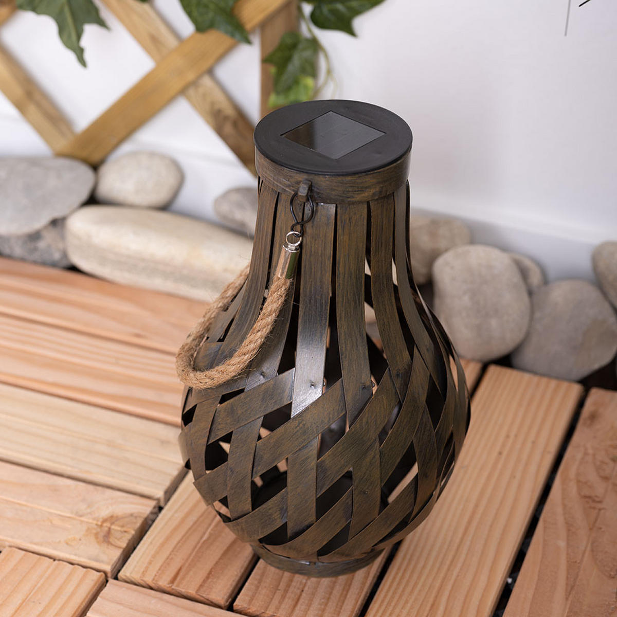 LED AUSSENLEUCHTE Bambus Braun 2er Set - Braun, Holz (17.5/17.5/27cm) - Globo Lighting