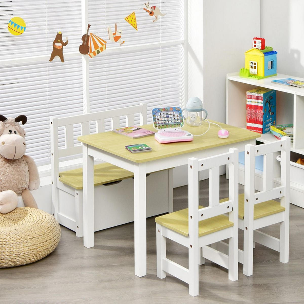 KINDERSITZGRUPPE mit Stauraum natur(4-tlg) - Naturfarben, Holzwerkstoff (70/51/48cm) - COSTWAY