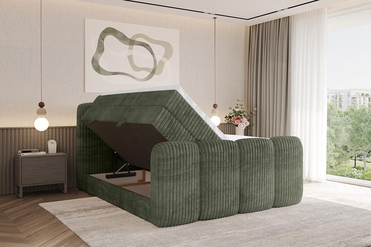 BOXBETT mit Matratze H3|H4 und Lattenrost - NINA-Z KING - 180x200 cm - Olive - Olivgrün, Holzwerkstoff (180/200cm)