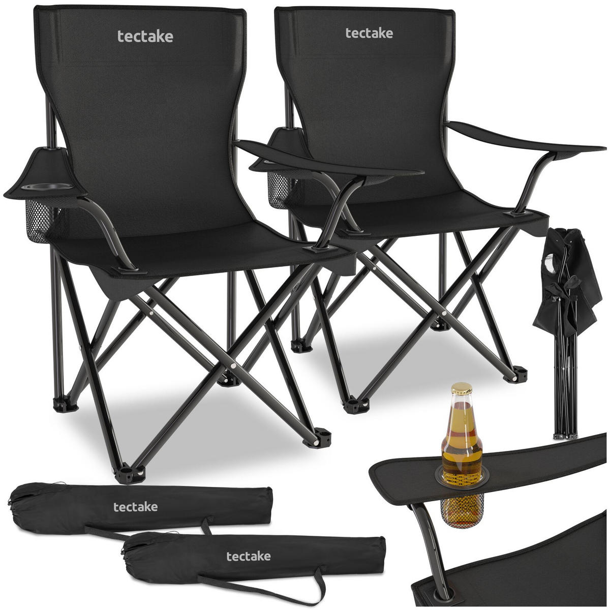 CAMPINGSTUHL 2er Set Gil, 80 x 48 x 84,5 cm, schwarz - Schwarz, Metall (48/84.5/80cm) - tectake