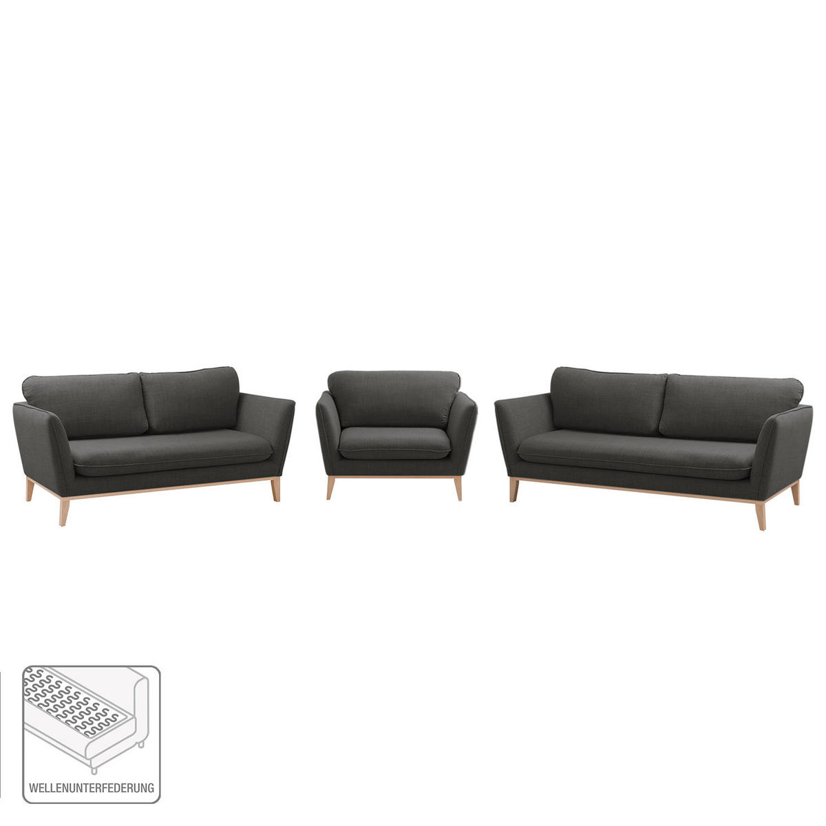 POLSTERGARNITUR - 3-2-1, Webstoff - Hellgrau, Textil (1/1/1cm) - home24