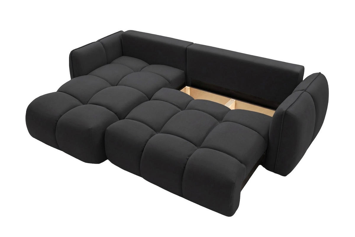 ECKSOFA L-Form Mit Schlaffunktion, Veloursstoff Bluvel, Schwarz, Links, BELVEDER L - Schwarz, Holz (250/168cm) - Kaiser Möbel