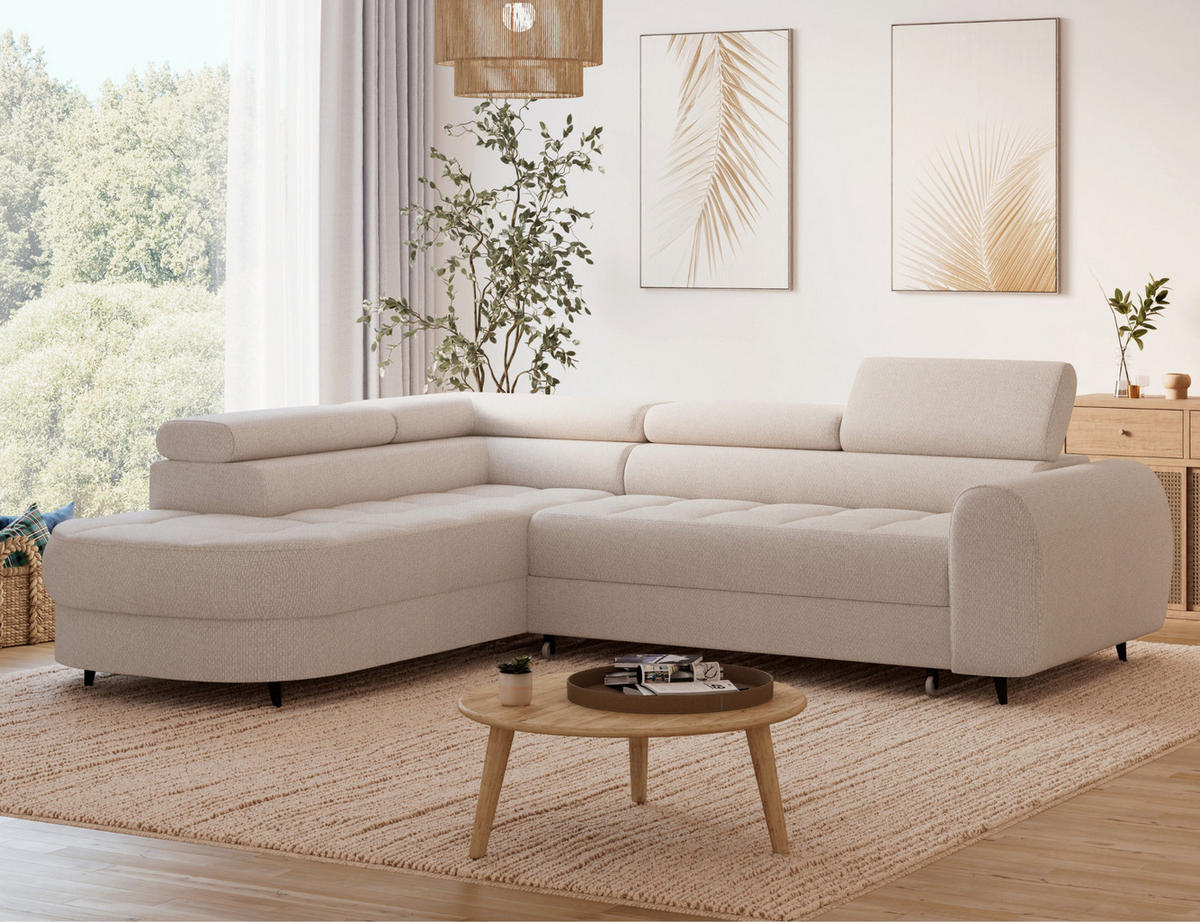 ECKSOFA Vesteria mit Schlaffunktion und Bettkasten – Modernes Design, verstellbare Kopfstützen und hoher Sitzkomfort - Beige, Kunststoff (279/72cm) - Wohnideebilder