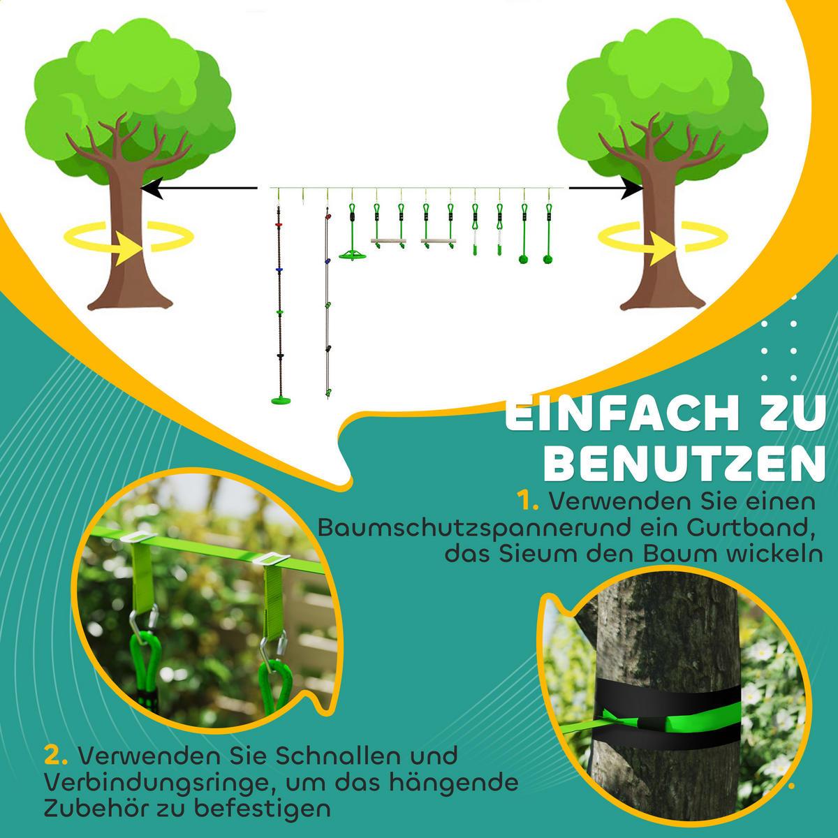 KINDER-KLETTERSEIL-SET, Grün, Kunststoff, Polyester - Grün, Kunststoff (5/1000cm) - AIYAPLAY