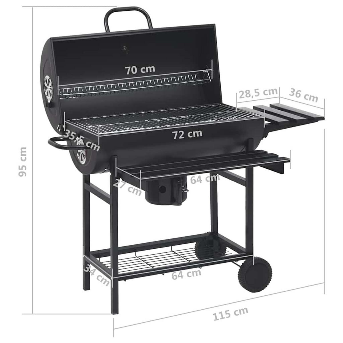 GRILLWAGEN Mit Rädern Und Ablagen Schwarz Stahl 115/85/95 Cm - Schwarz, Metall (30/93/68cm) - vidaXL