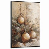 LEINWAND Bilder mit Rahmen - Weihnachten - Kugeln - Beige - Gold - 100x150 - Goldfarben, Textil (100/150cm) - MuchoWow