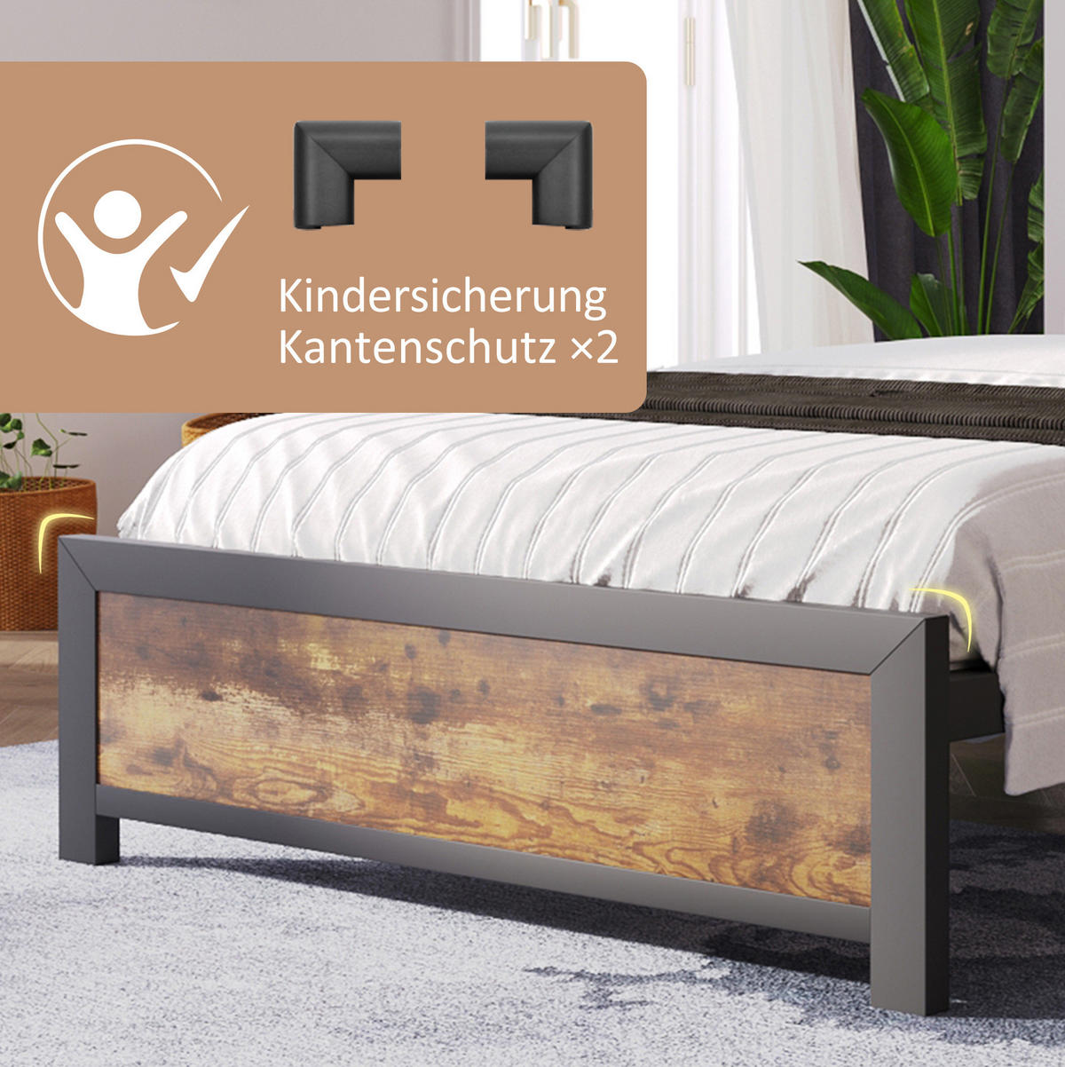 METALLBETT 140/200 cm Natur aus Metall und MDF mit Stauraum-Kopfteil - Naturfarben, Metall (140/200cm) - OKMYHOME