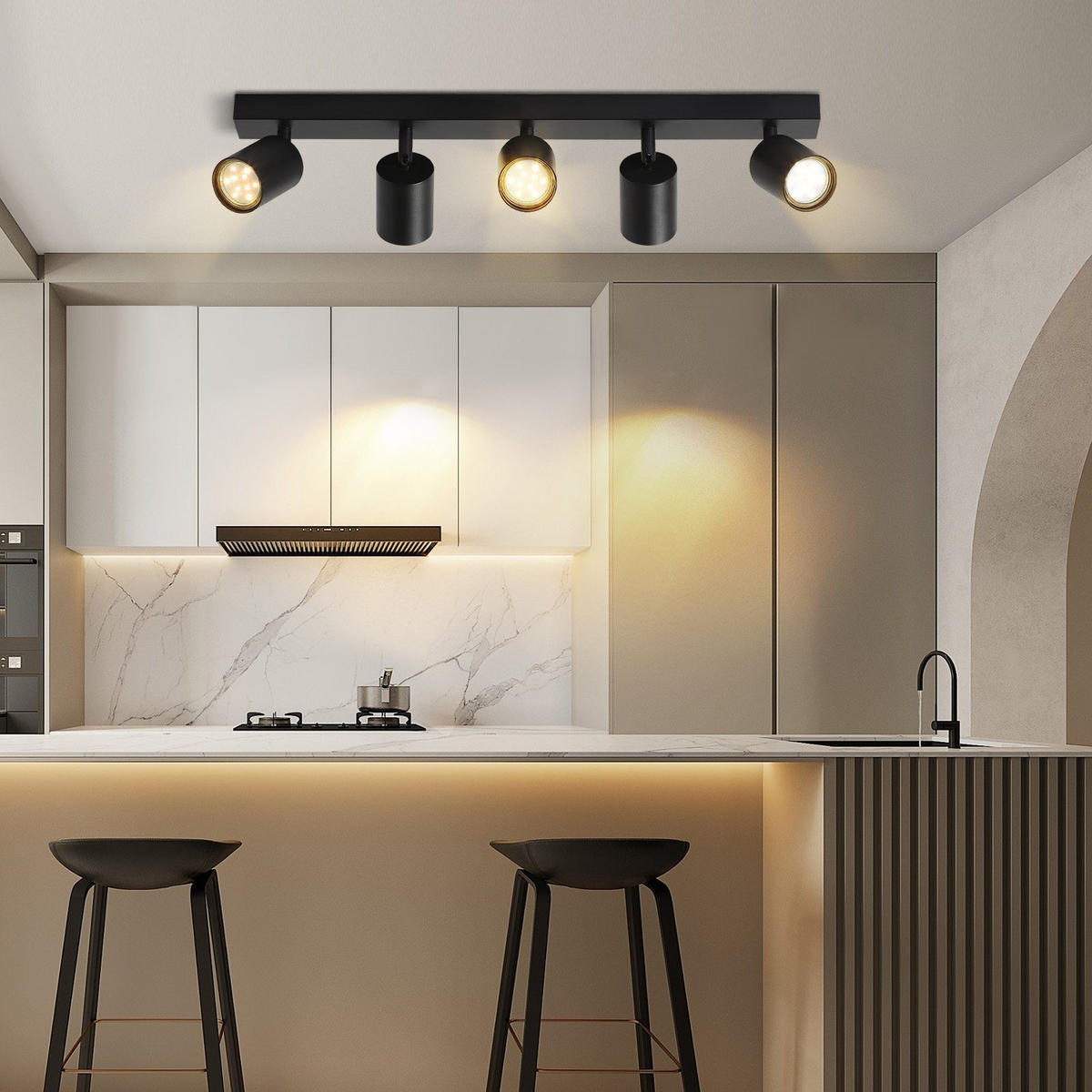 DECKENSTRAHLER Hyuga 59/9.5/6.5cm - Schwarz, Metall (59/9.5/6.5cm) - ZMH